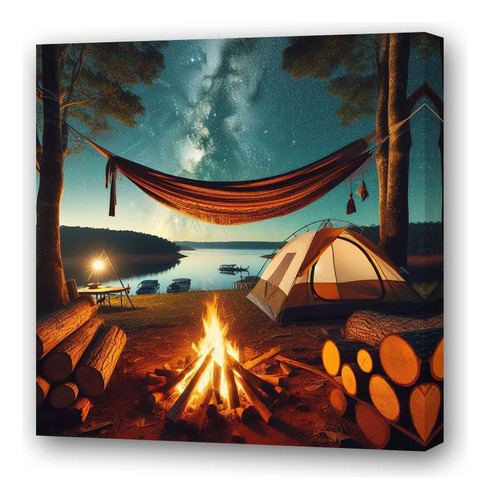 Cuadro 60x60cm Camping Leña Fogon Acampar Estrellas