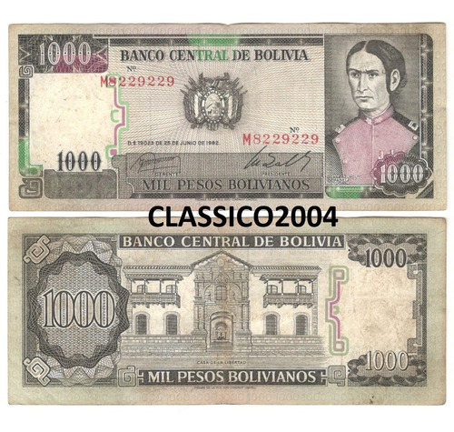 Billete Bolivia 1000 Pesos Bolivianos (1982) Juana Azurduy