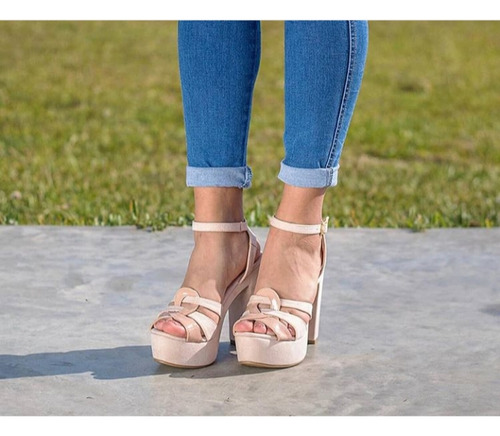 Calzado Sandalias Tacones Con Plataforma Nuevos Rosa Nude.