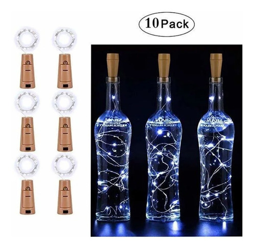 10pcs Corcho Led Tira 2m 20 Leds, Botellas, Alambre De Cobre