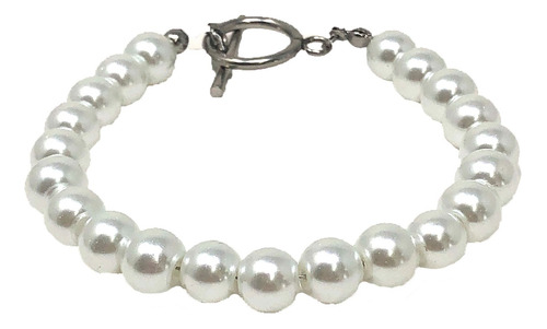 Pulsera De Perlas Blancas Broche Cir Acero Inoxidable Sarosa Diámetro 1 Cm Largo 22 Cm