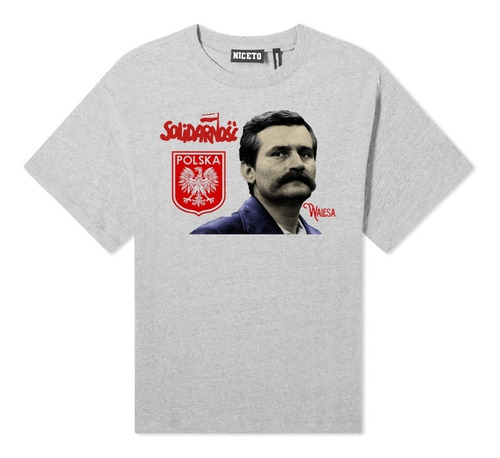 Solidaridad Remera Polonia Lech Walessa Unica En Gris O Blan