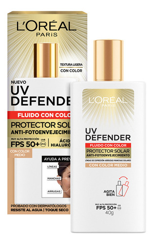 Uv Defender Fluido Tono Medio Fps50+ 40ml Aplicación Día
