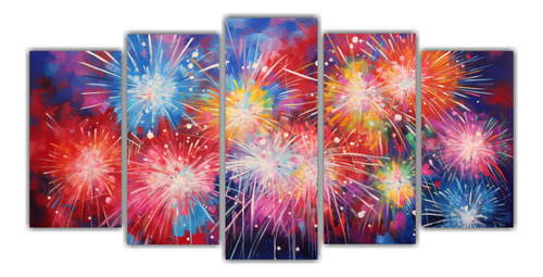 150x75cm Cuadro Acuarela Fuegos Artificiales Bastidor Madera