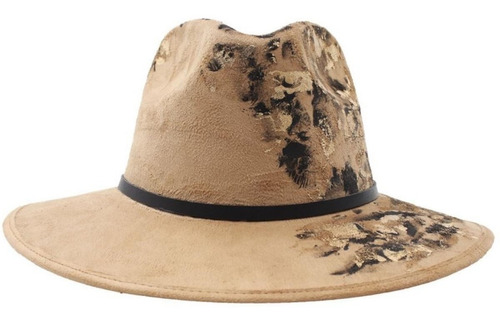 Sombrero De Piel Cafe Pintado A Mano Vintage Unisex Indiana