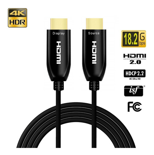 Cabo Hdmi 2.0 Fibra Óptica Ativa (aoc) 4k Hdcp2.2 18gbp 90m