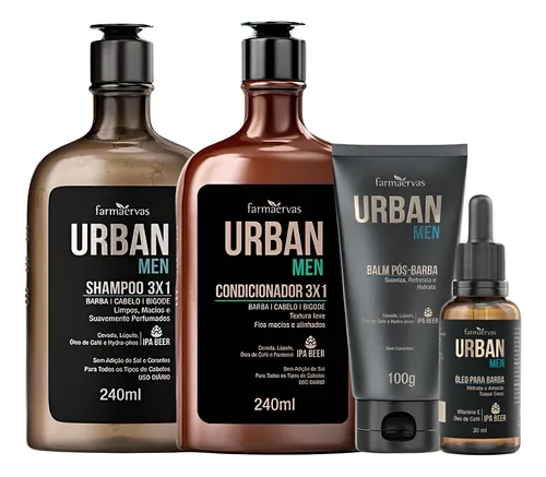Kit Urban Men Shampoo 3x1+condicionador+balm+óleo P/ Barba