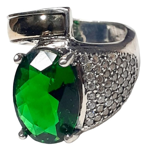 Anillo Plata 925 Y Oro Cubic Verde Faceta Anp918 Italy 