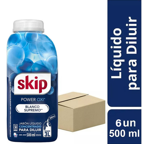 Jabón Líquido Concentrado Skip Power Oxi 500 Ml Pack X6 Unid