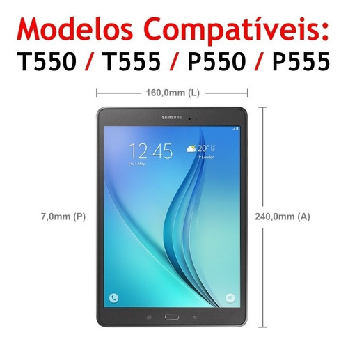 Imagem 9 de 9 de Capa Giratória + Película Tablet Galaxy Tab A 9.7 P550 P555
