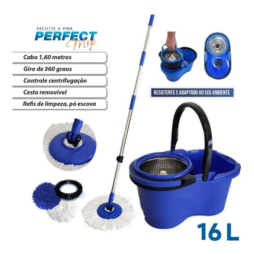 Imagem 1 de 8 de Mop Esfregão Pro Balde Com Centrifuga 380898 Perfect