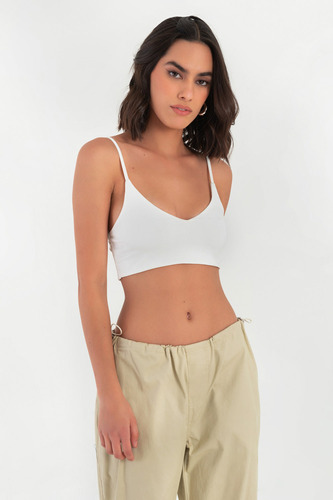 Crop Top Ajustado De Escote V High Street