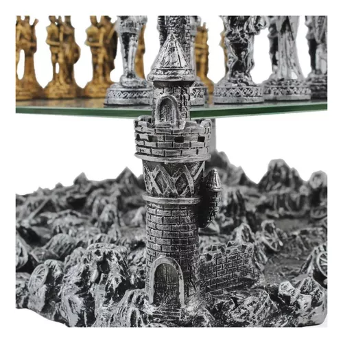 Tabuleiro de xadrez 32 peças luxo cavaleiros medievais - 3d. - BOM