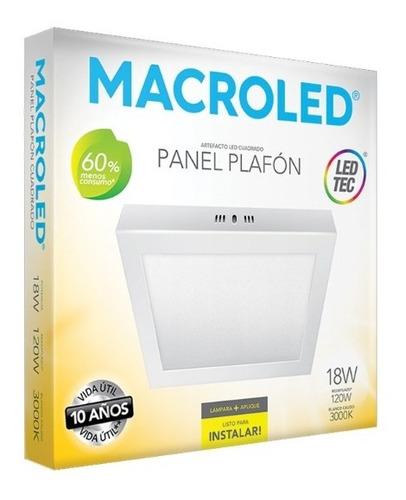 Imagen 3 de 9 de Panel Plafón De Aplicar Cuadrado 18w Macroled