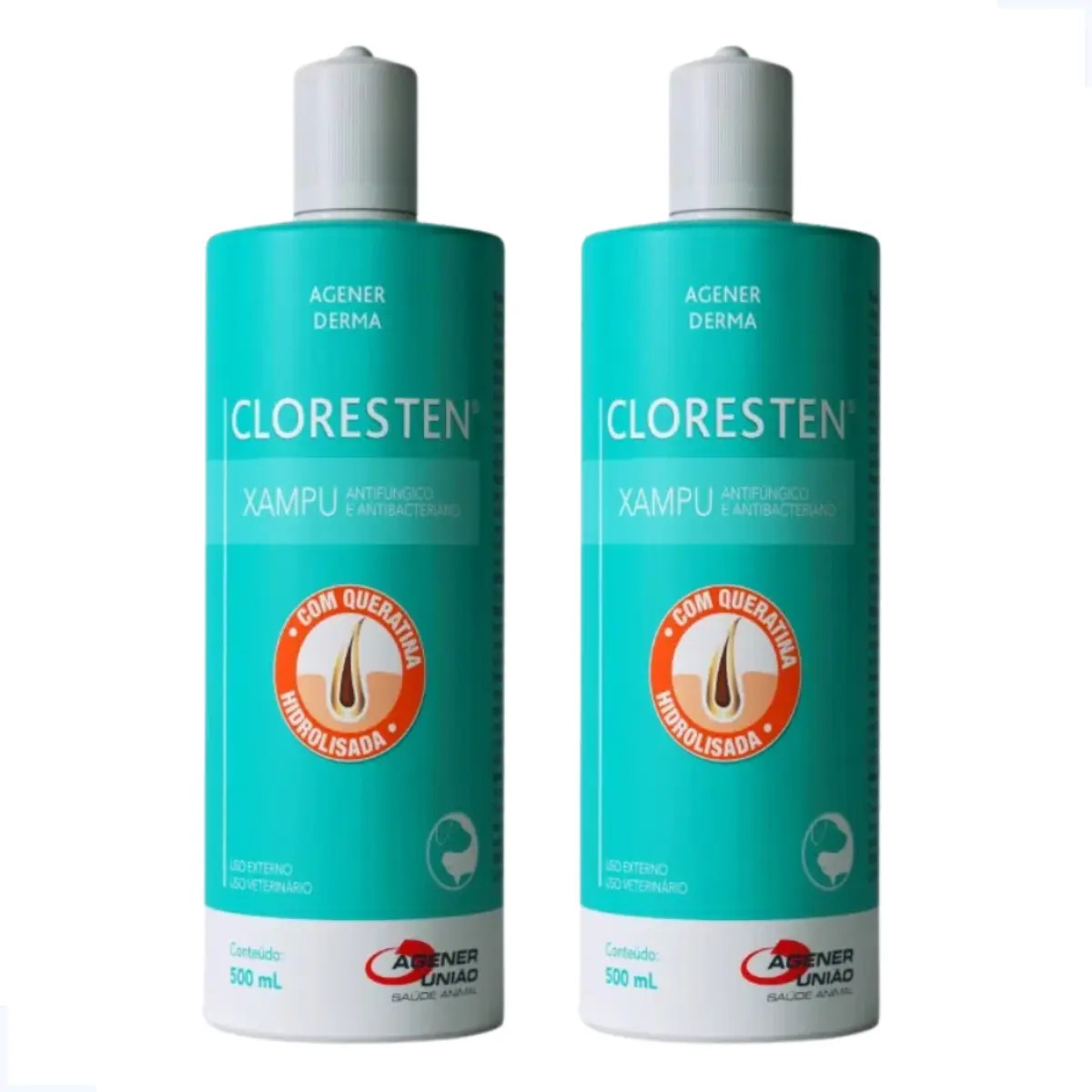 Shampoo Antibacteriano e Antifúngico Cloresten 500ml Cão/Gato Fragrância Aloe Vera Kit 2