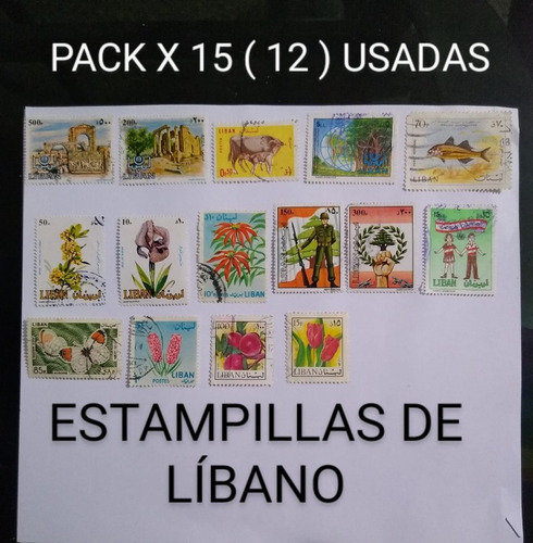 Filatelia Pack X 15 Estampillas Usadas Muy Antiguas Libano