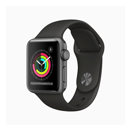 Imagen 1 de 6 de Apple Watch Series 3 (GPS) - Caja de aluminio gris espacial de 38 mm - Correa deportiva negro