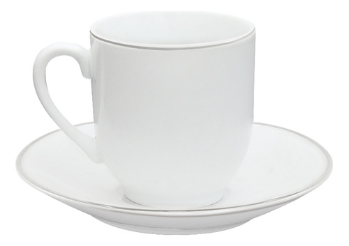 Set X 6 Taza De Cafe 90ml C/plato Blanco C/borde Plateado