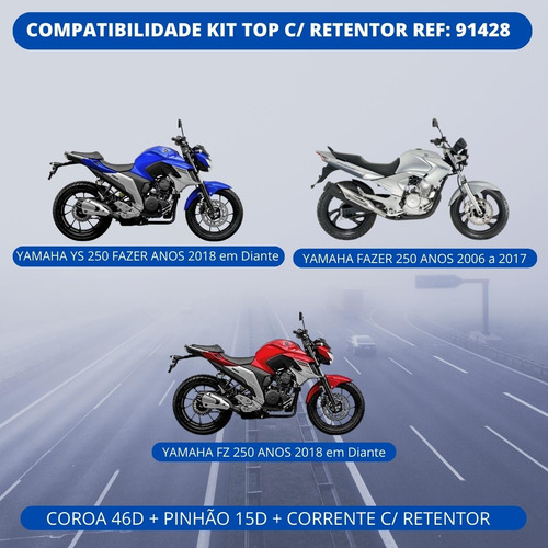 Kit Relação Ys 250 Fazer 2006 A 2017 Top Com Retentor Riffel