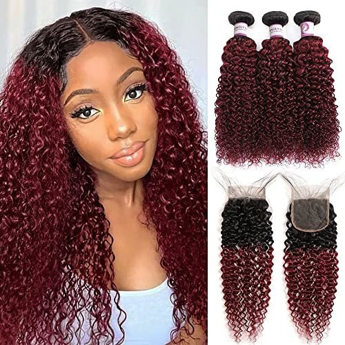 Ombre Burgundy Brazilian Pelo Rizado 3 Paquetes Con 6jyt3