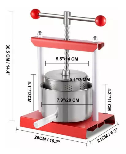 VEVOR Prensa de Vino de Frutas 2 Barriles de Acero Inoxidable 3 L  Exprimidor Manual, Prensa