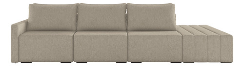 Sofá Ilha Modular para Sala 312cm com Puff Dublin K01 Linho Bege