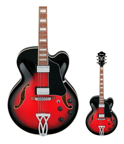 Guitarra semiacústica Ibanez Af75 Transparent Red Burst, color rojo, orientación hacia la mano derecha