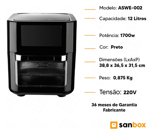 Forno Air Fryer Aswe-002 Hamiltonbeach 12 Litros 1700w-220v
