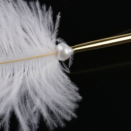 Bolígrafo De Plumas Blancas Con Soporte De Base Decorativo