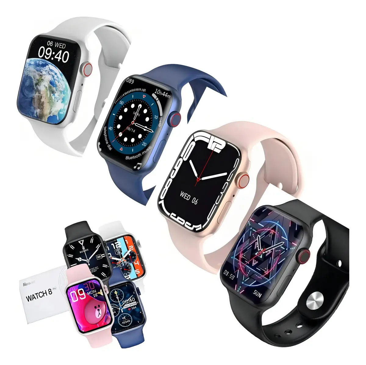 Smartwatch DLAYSA W28 Pro Series 8 Tela 1.95 NFC Rosa Pulseira Silicone