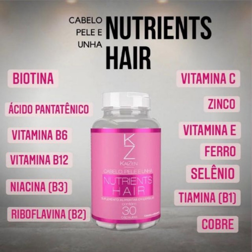 Imagem 2 de 3 de Supremento Hair Crescer Fortalecer Cabelo E Unha Kaizen 30cp