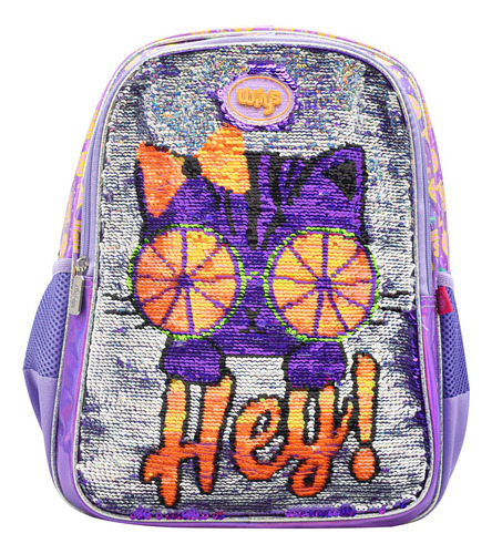 Mochila Primaria Gato Lentejuela Reversible Wt393 Wilys Cd Color Violeta