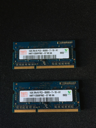 2 Memorias Ram Ddr3 Sodimm 1gb Hynix 2rx16 Pc3-8500s-7-10-a1