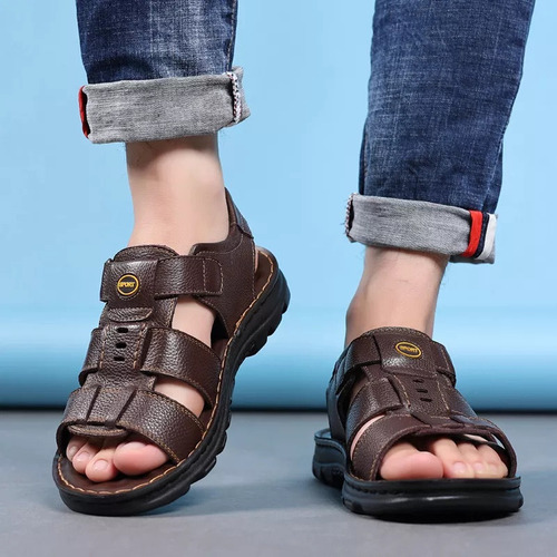 Sandalias De Cuero Genuino Para Hombre, Zapatos Para Hombre