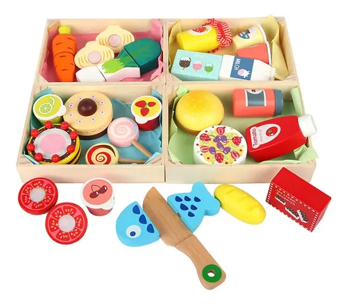 Juego de Juguetes de Cocina de Madera | Juego de Juegos con sartenes, Comida, Tabla de Cortar y Utensilios, Frutas y Verduras para Juego imaginativo | Regalos de cumpleaños para niños y