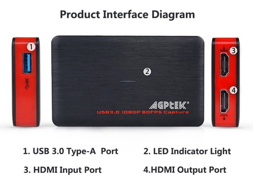 Imagen 4 de 5 de Capturadora Video Hdmi Agptek Full Hd 1080p Streaming Obs