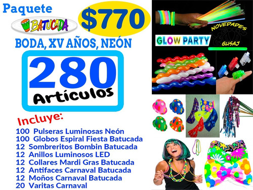 Paquete Animación Batucada Boda Fiesta 15 Años Neon 280 Art.