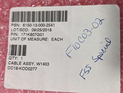 6150-13-000-2541 171k807g01 W1403 Cable Assembly - Free Ccf