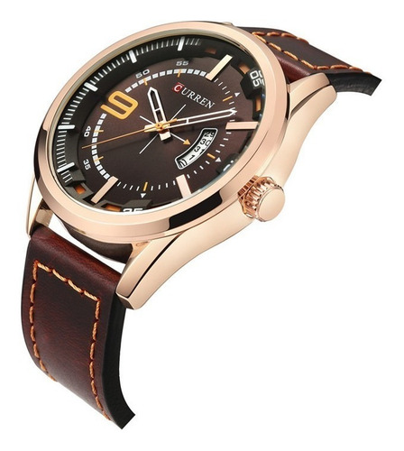 Relógio Masculino Curren Luxo Dourado Pulseira Couro Marrom