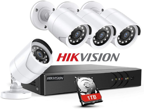 Kit 4 Camaras Seguridad Hikvision Dvr Full Hd Cctv Disco Rigido 1tb