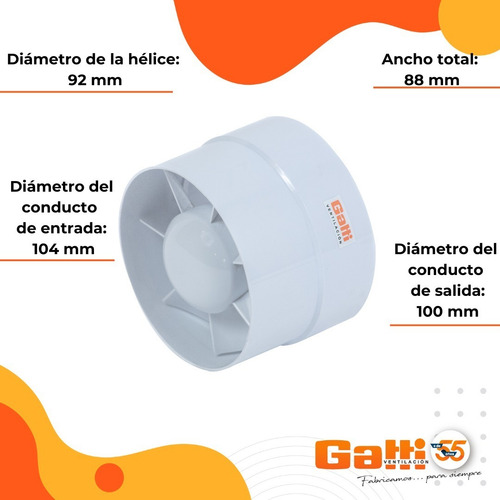 Imagen 6 de 9 de Extractor De Aire 4 100 Mm En Línea Baño/cocina Gatti Ven.