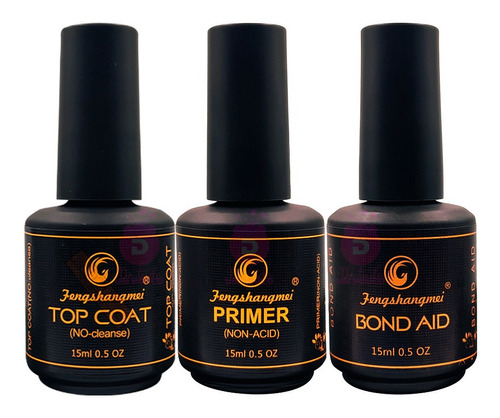 Kit Fengshangmei Top Coat + Primer S/ Acido + Bond Aid