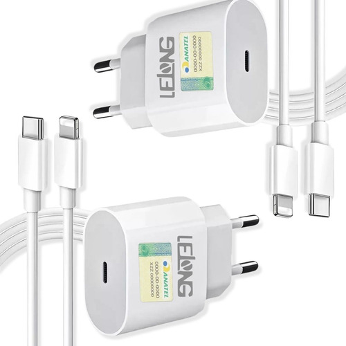 Kit 2 Carregador Turbo 20w P/ iPhone 8plus X Xr 11 12 13 Pro