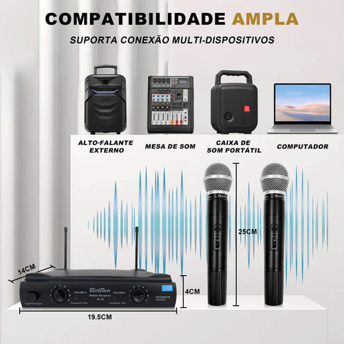 Microfone Sem Fio Duplo Bastão Uhf Profissional M-59 Para Karaokê, Evento, Igreja, Palestras, Casamentos Alta Performance, Sem Ruídos, Alcance 30m, Pronto Para Usar