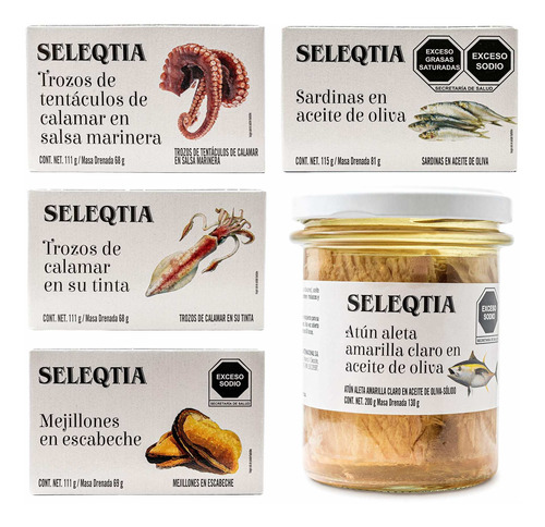 Seleqtia Pack 5 Conservas Mejillones Atún Calamares Sardinas