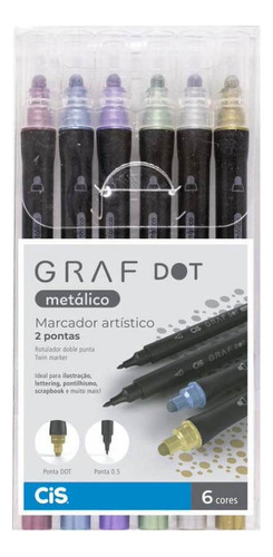 Caneta Pontilhismo Ilustração Cis Graf Dot 6 Cores Metálicas