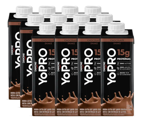Kit Com 12 Yopro Danone 15g Proteina Chocolate Zero Lactose