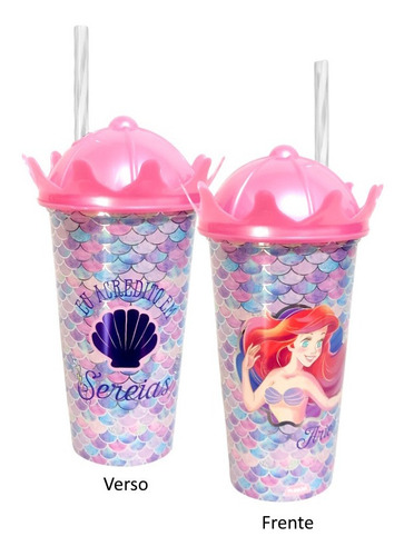 Kit 4 Copo Pequena Sereia Ariel Festa Lembrança Aniversário