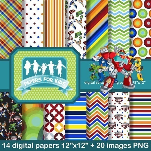 Kit Imprimible Transformer 20 Clipart - 22 Fondos