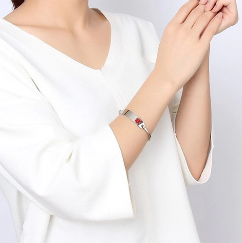 Imagen 3 de 5 de Pulsera Acero Blanco Alerta Médica Grabado Incluido M1093